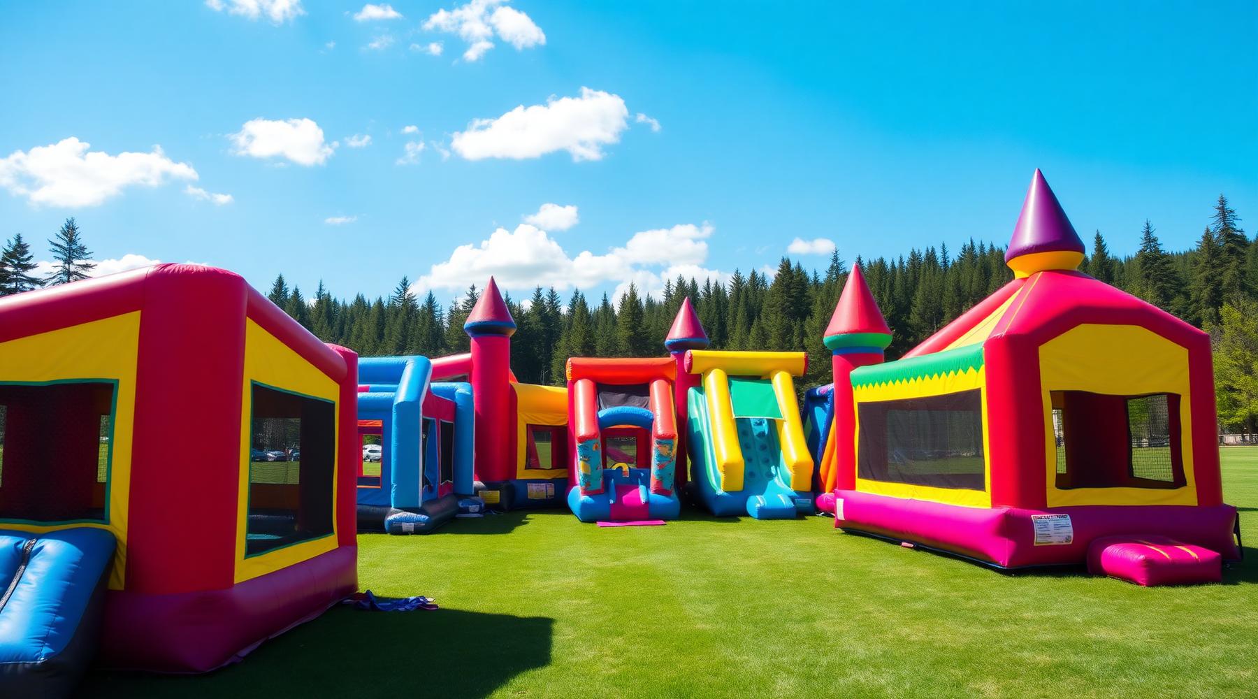 Jeux gonflables installés dans un parc
